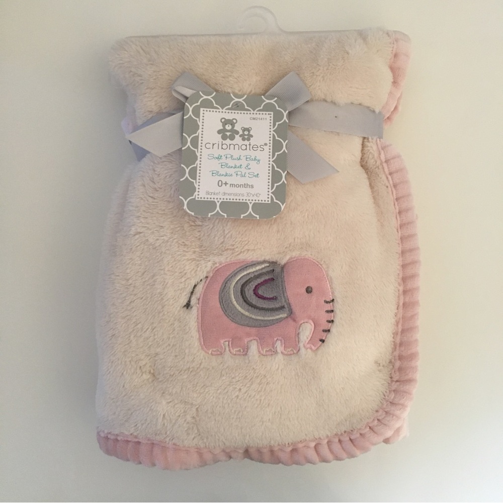 NEW Cribmates Baby Blanket Elephant Theme Age 0+ Baby Gift Plush Cozy Pink Trim